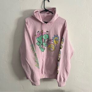 Rick And Morty Adult Swim Pink Hoodie Unisex Adult Large Light Pastel Pink Used